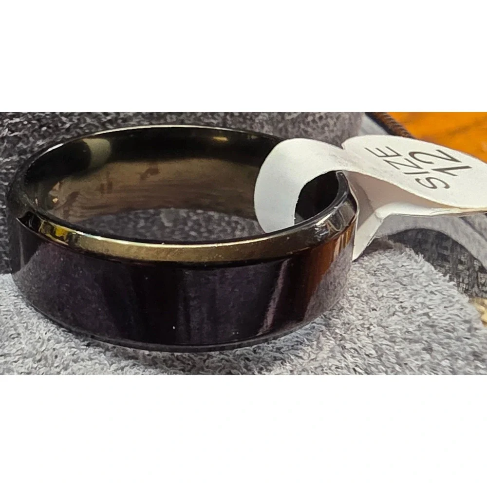 New Band Ring Big Mens Plus Size 12.5 Black Beveled Thumb Minimalist Jewelry‎